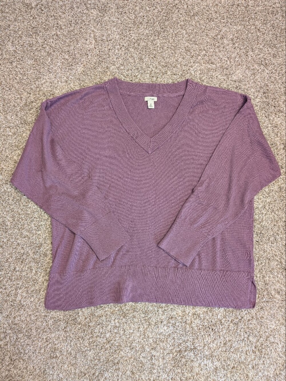 Ll Bean Cashmere Cotton Lightweight V-Neck Sweater in Mauve Purple Women's XL